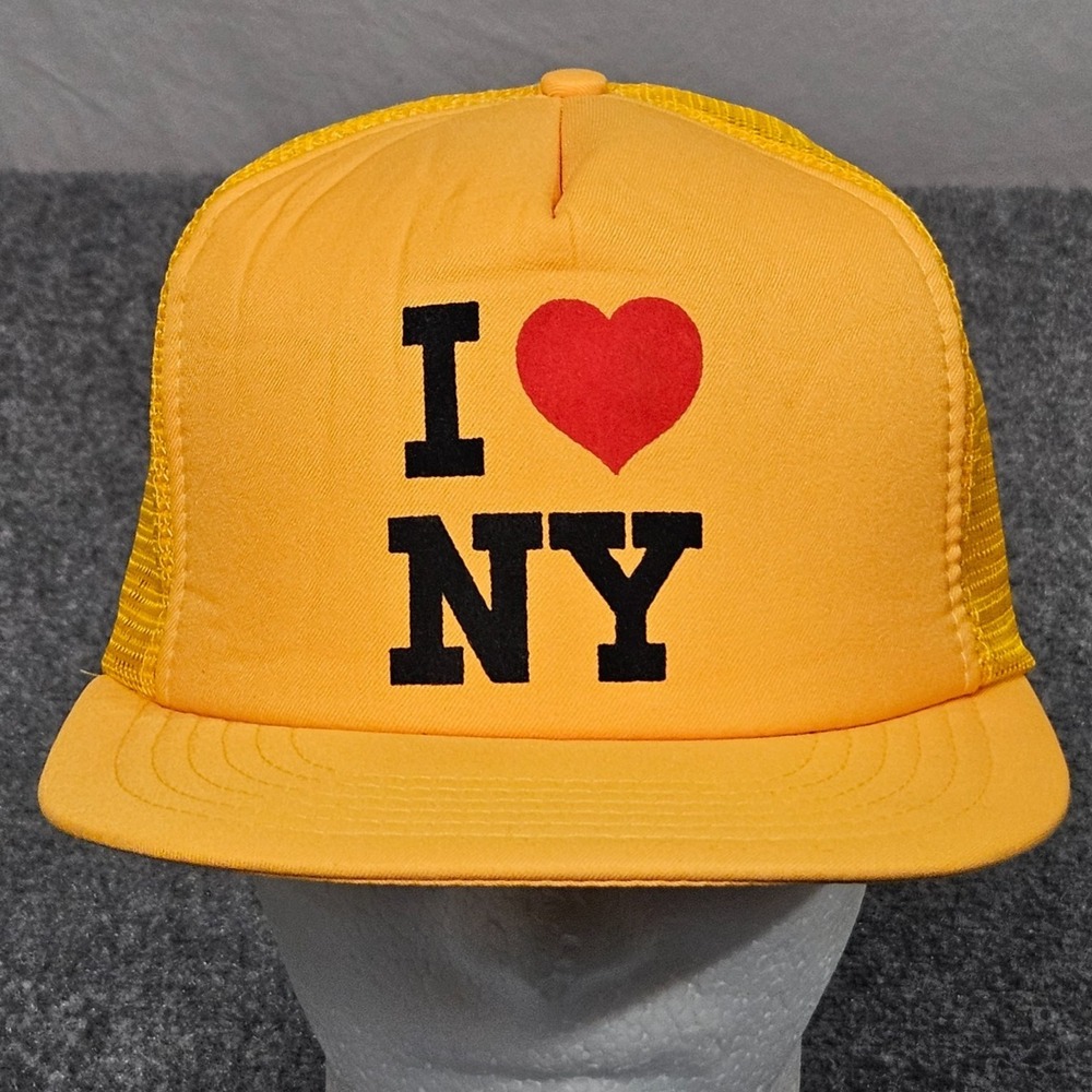 Vintage I Love NY‎ Trucker Hat Yellow Mesh 80s Tourism NYC Travel  Americana